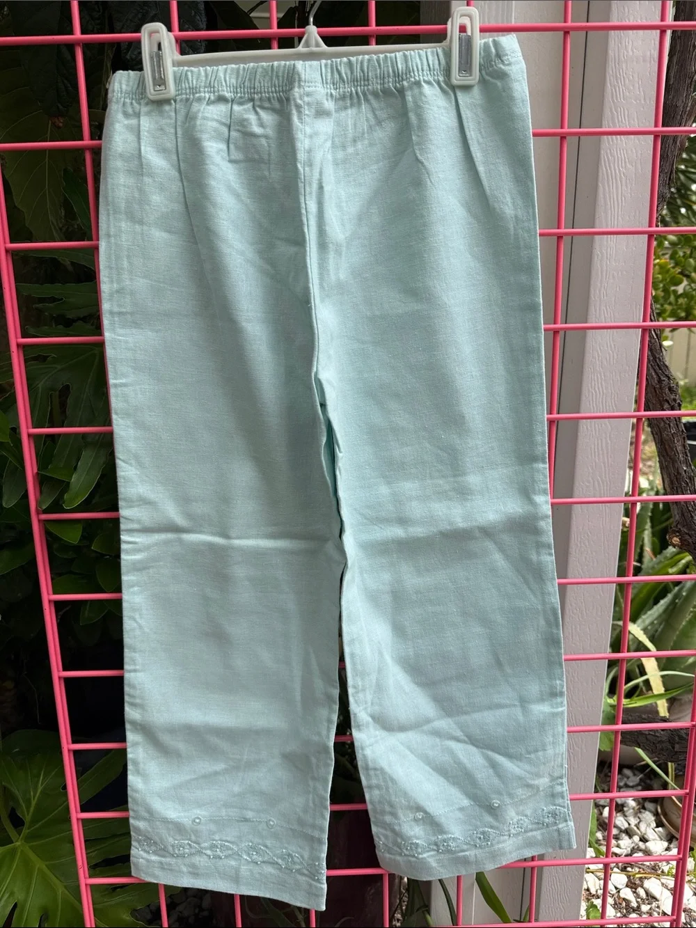 Vintage Light Blue Embroidered Linen Two-Piece Set